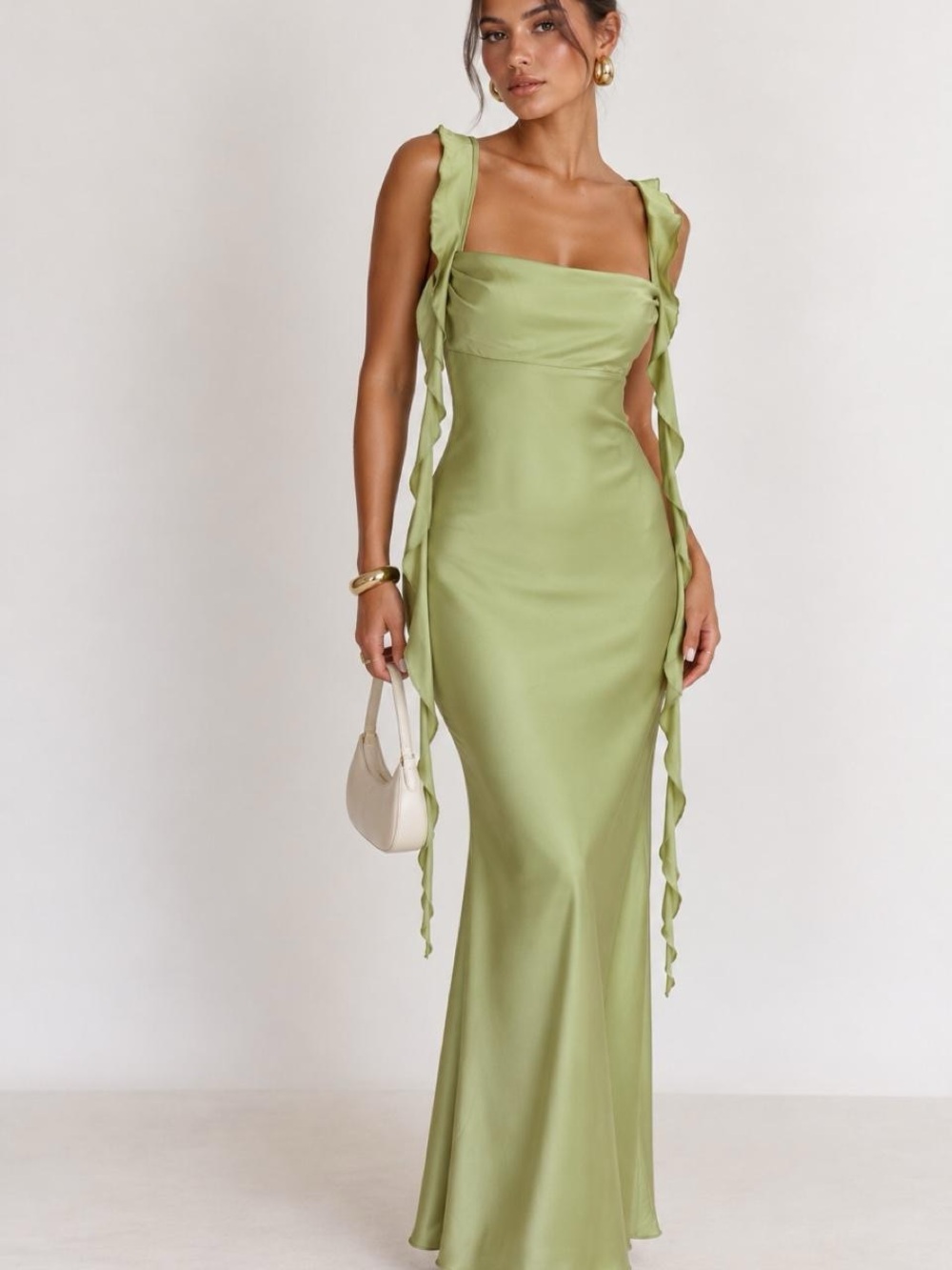 Princess Polly Light Sage Satin Maxi Dress with Tie Straps